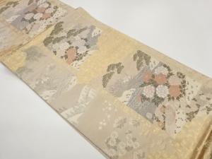 流水・雲に草花・鳥模様織出し袋帯